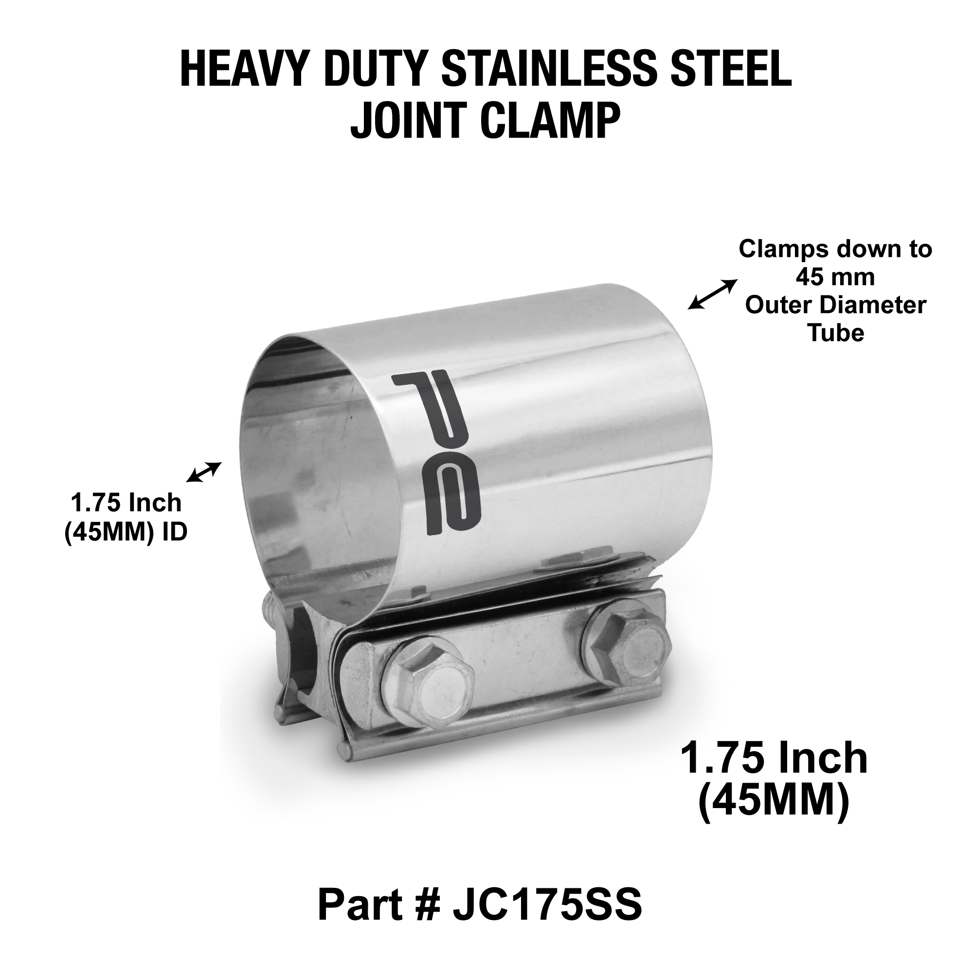 1.75" 45mm 304 Stainless Steel Butt Joint Exhaust Band Coupler Sleeve